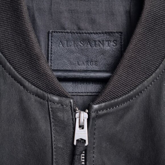 All Saints Soft Lambskin Leather Bomber Jacket - Charcoal / Large - Picture 4 of 7